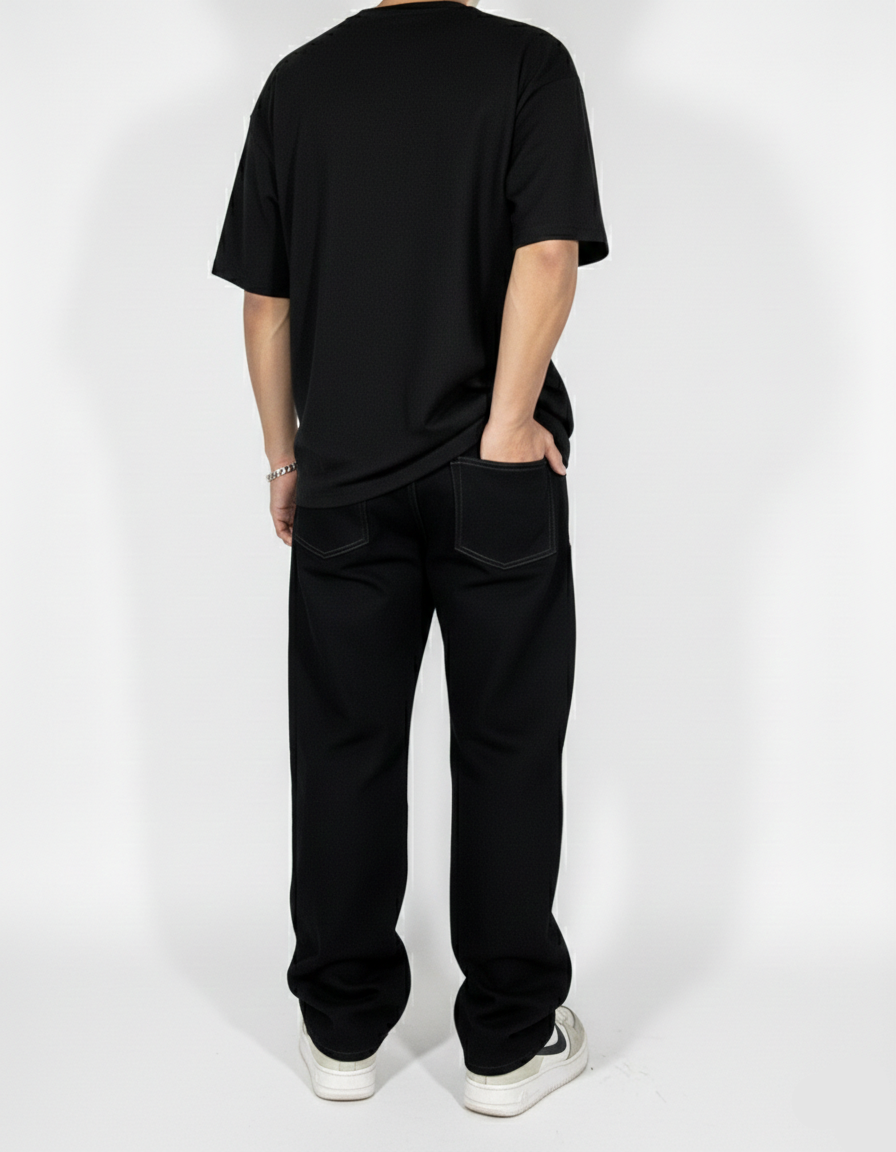 Pantalón Baggy Negro Rotos Rodilla