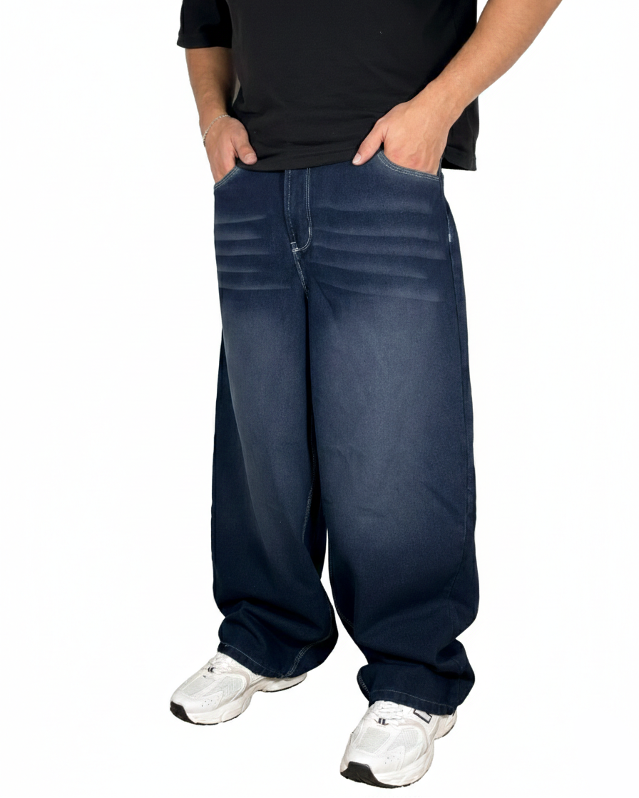 Pantalón Baggy Azul oscuro Bigotes