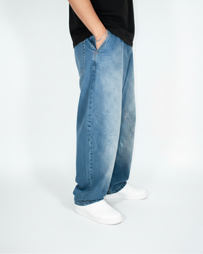 Pantalón Baggy Azul Claro Lavado Vintage