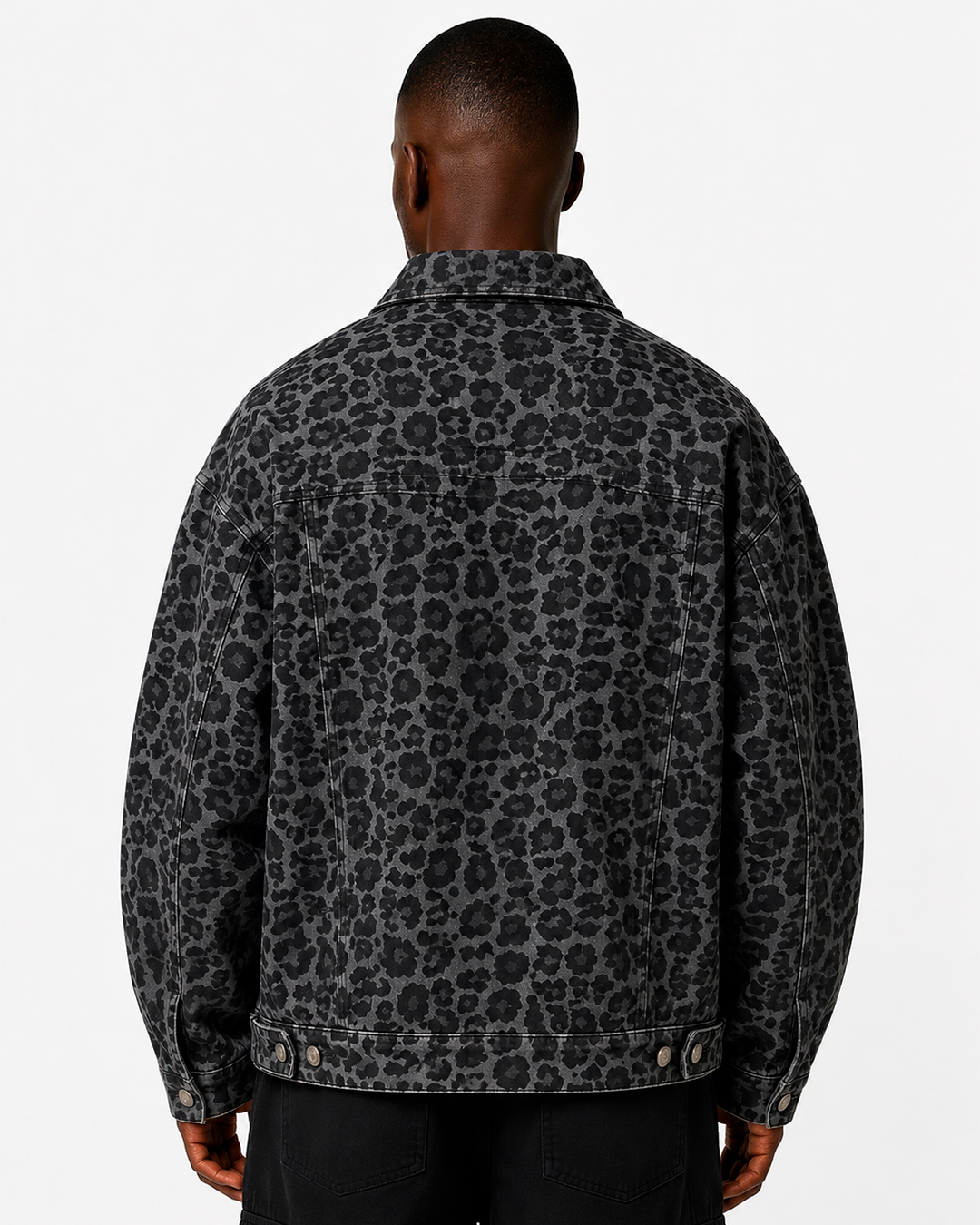 Chaqueta de Jean Manga Larga Estampado Animal Print Gris