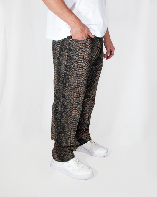 Pantalón Baggy Animal Print Negro Café Pitón