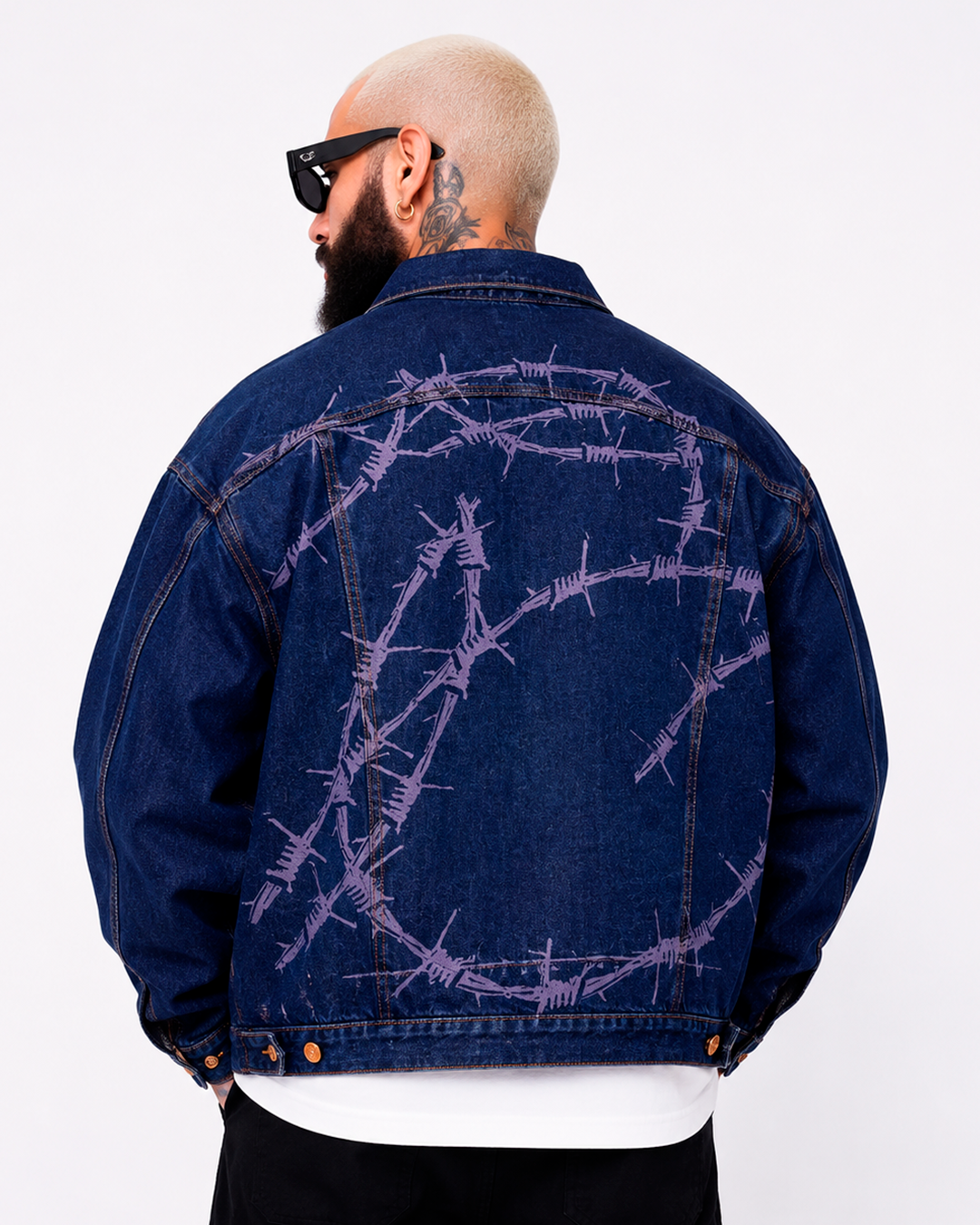 Chaqueta Jean Oversize Azul Oscuro con Estampado Láser Alambre