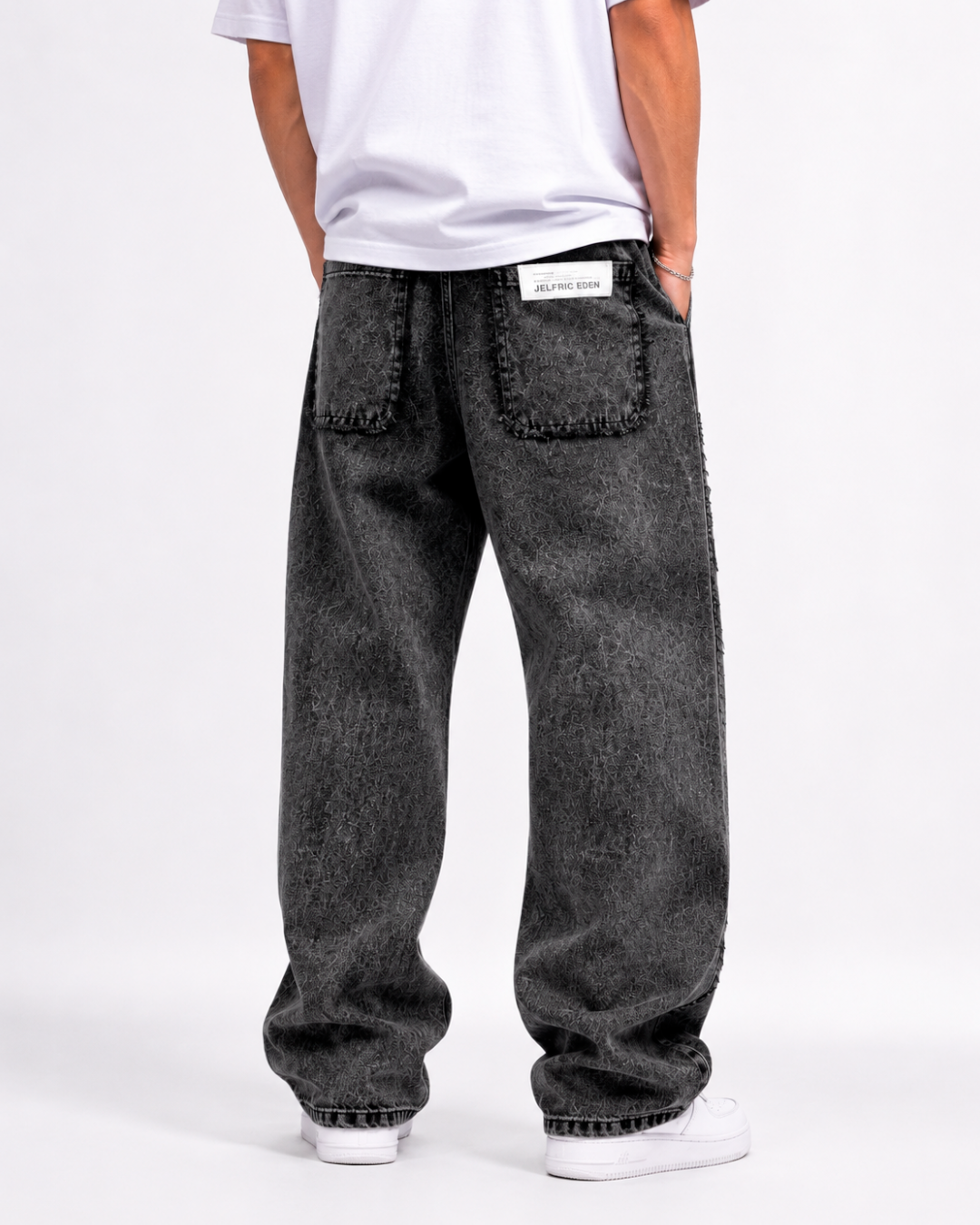 Jeans Oversize Gris Costuras Desflecadas
