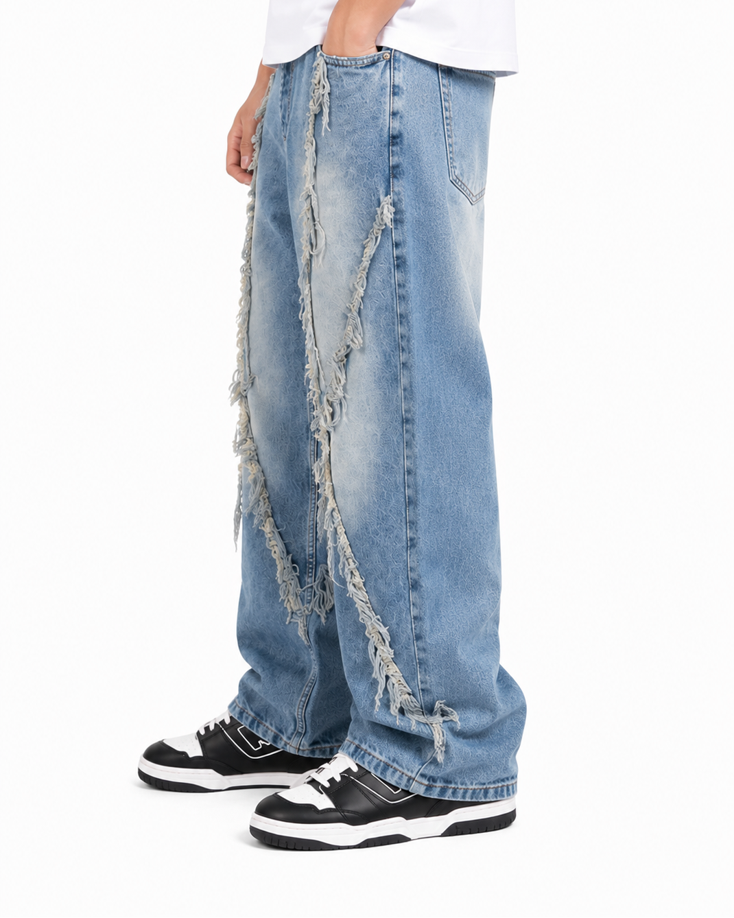 Jean Oversize Azul Claro Deshilachado en X