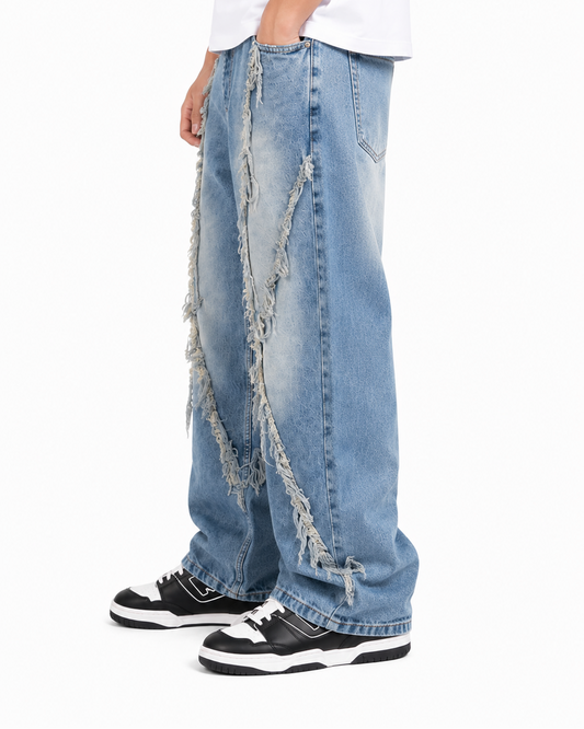 Jean Oversize Azul Claro Deshilachado en X