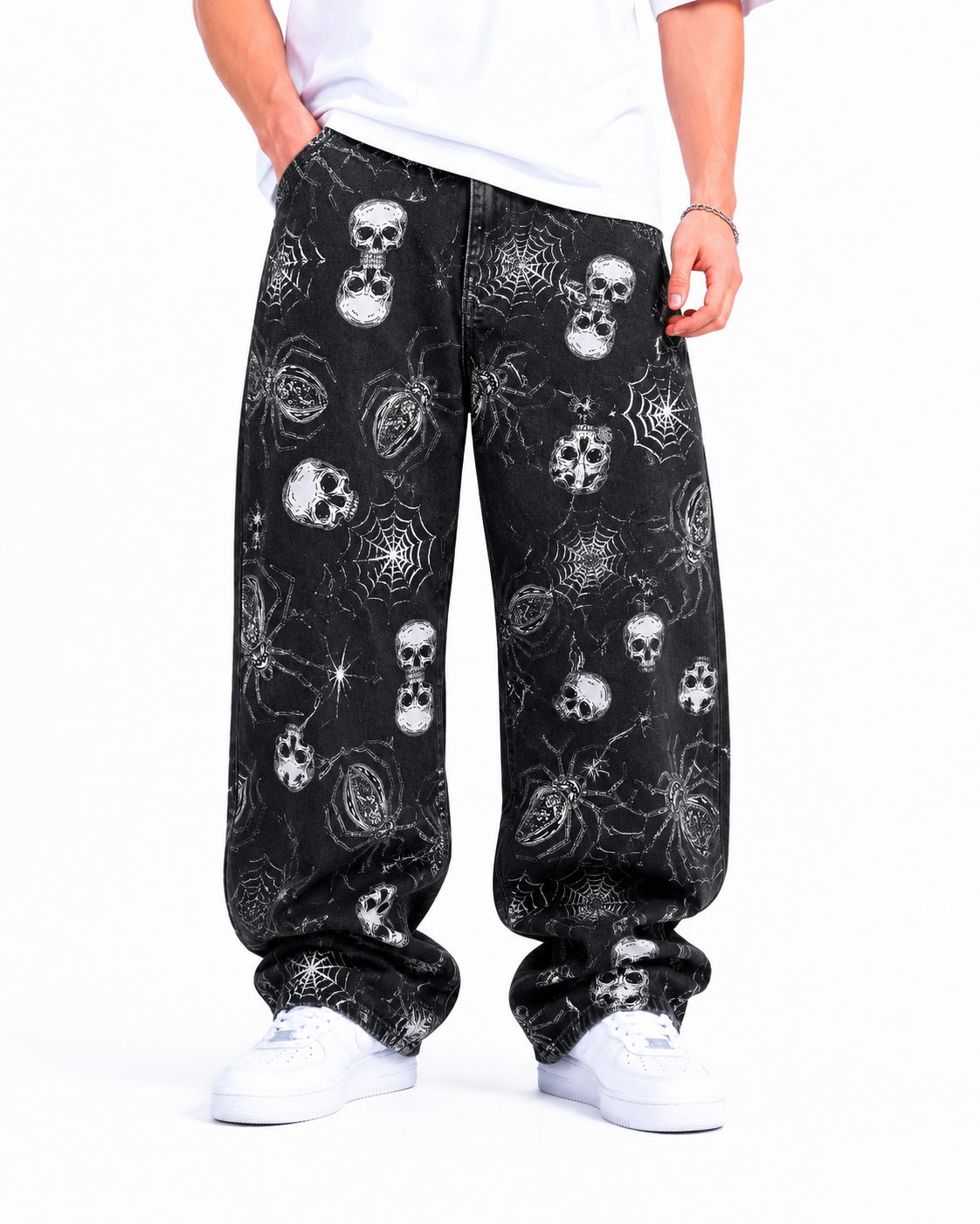 Jean Oversize Calaveras Arañas