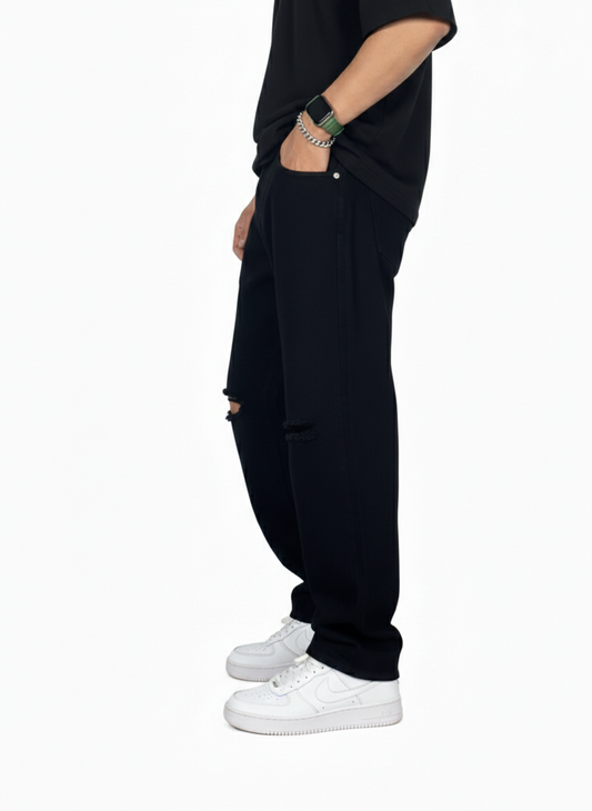 Pantalón Baggy Negro Rotos Rodilla