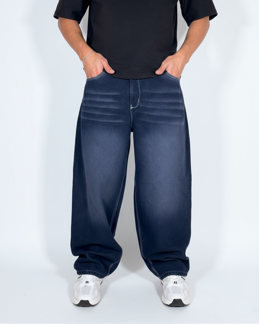 Pantalón Baggy Azul oscuro Bigotes