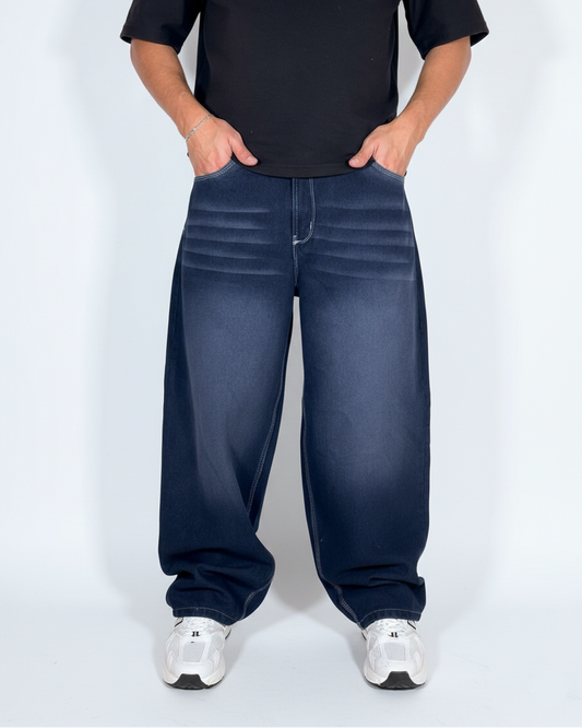 Pantalón Baggy Azul oscuro Bigotes