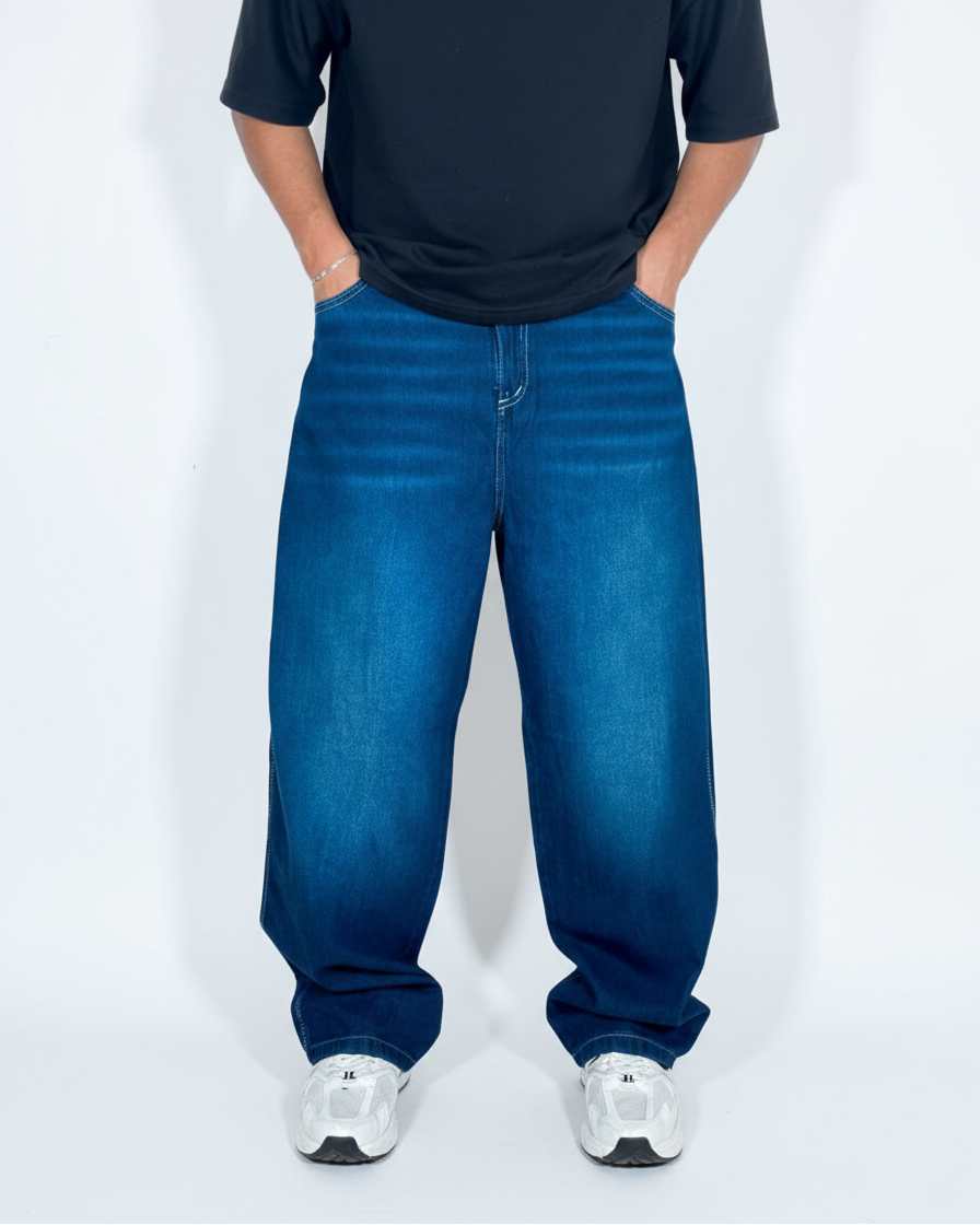 Pantalón Baggy Azul Stone Bigotes