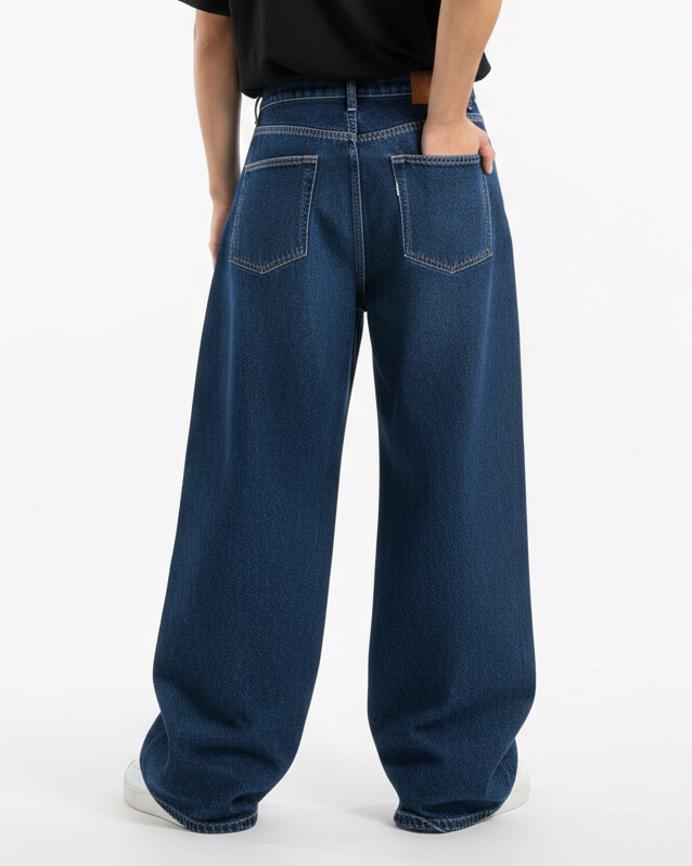 Pantalón Baggy Azul oscuro Bigotes