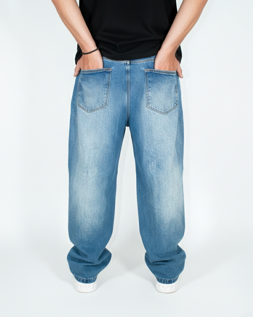 Pantalón Baggy Azul Claro Lavado Vintage
