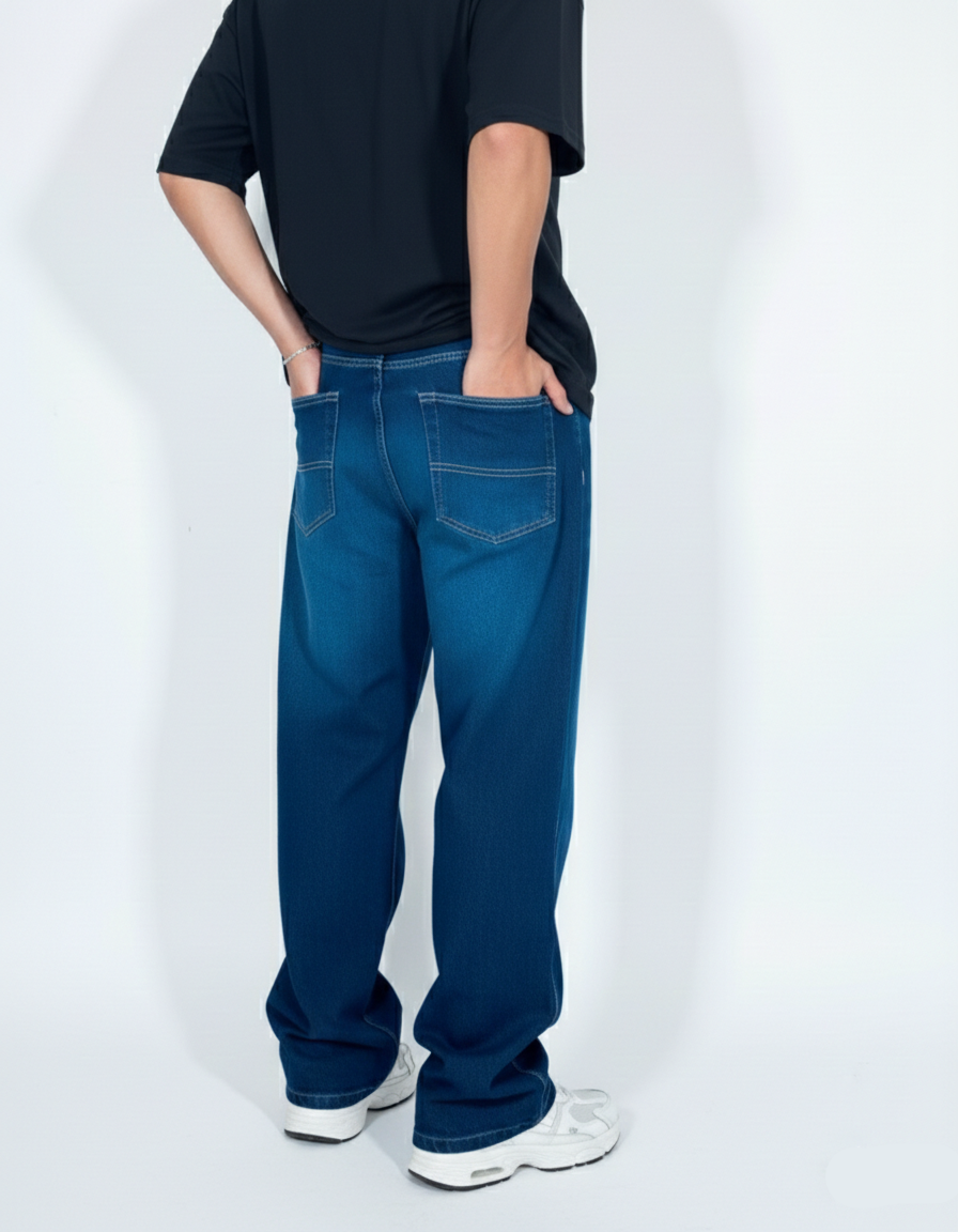 Pantalón Baggy Azul Stone Bigotes