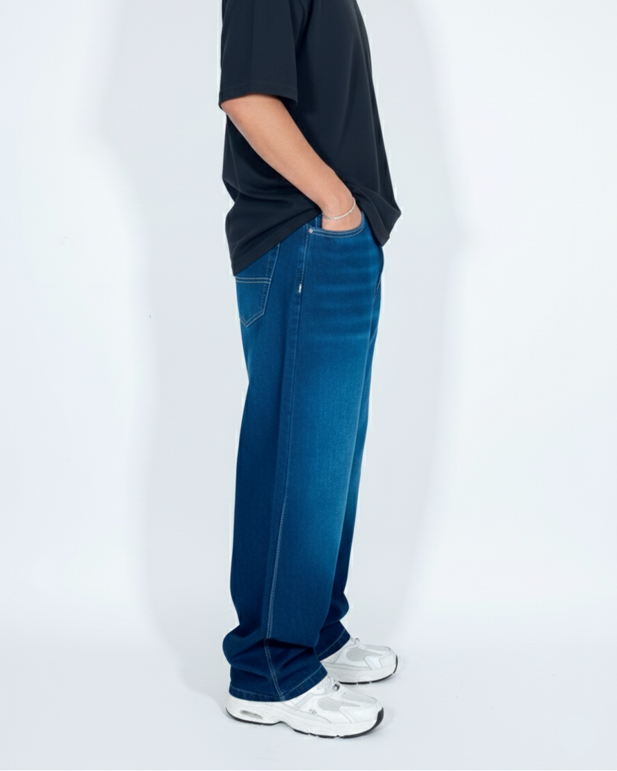 Pantalón Baggy Azul Stone Bigotes