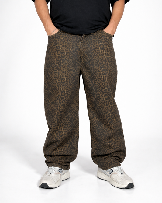 Pantalón Baggy Animal Print Café Leopardo