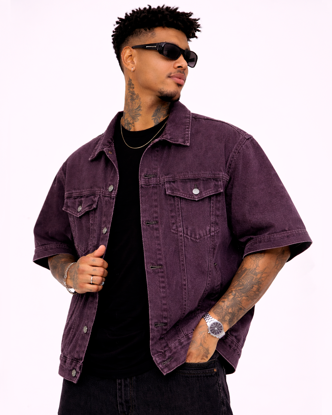 Camisa Oversize En Jean Morado en wash