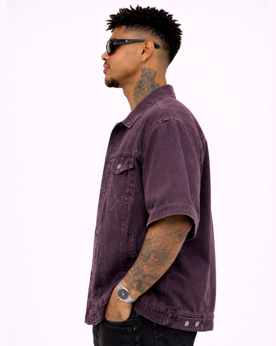 Camisa Oversize En Jean Morado en wash