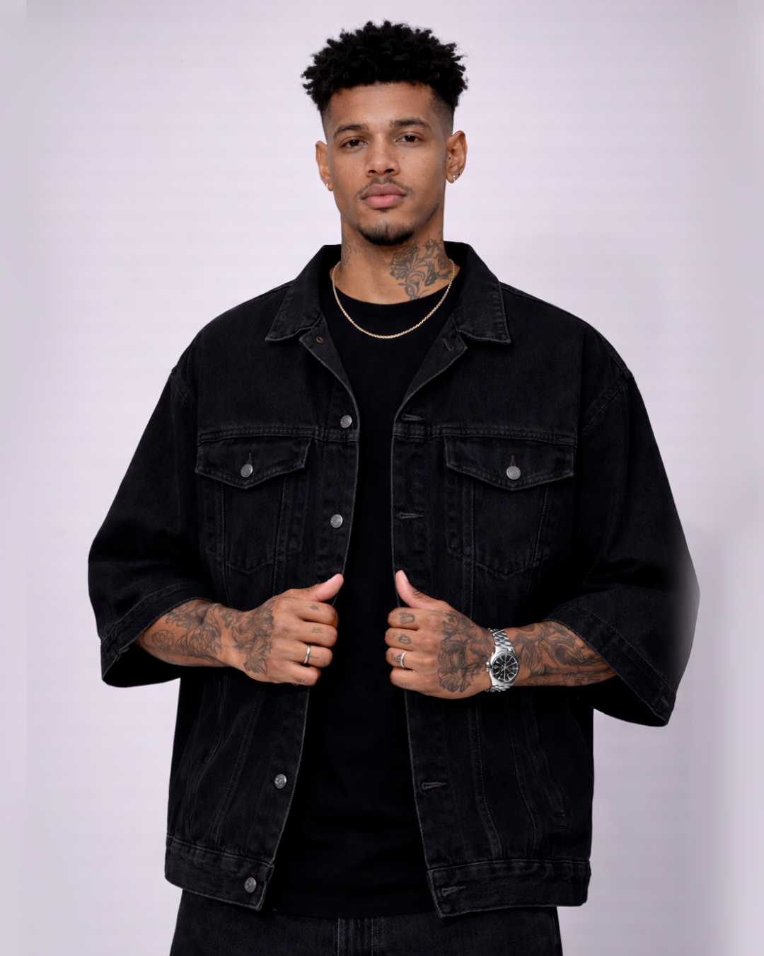 Camisa Oversize En Jean Negra