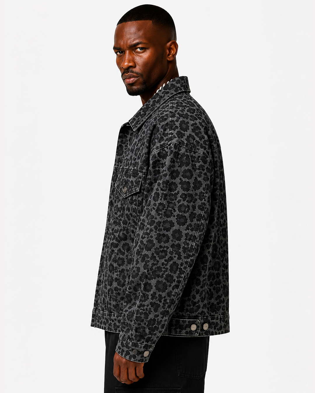 Chaqueta de Jean Manga Larga Estampado Animal Print Gris