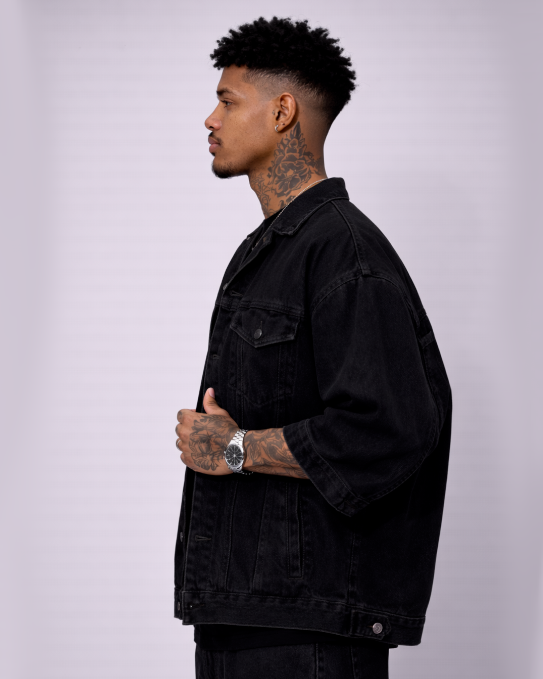 Camisa Oversize En Jean Negra