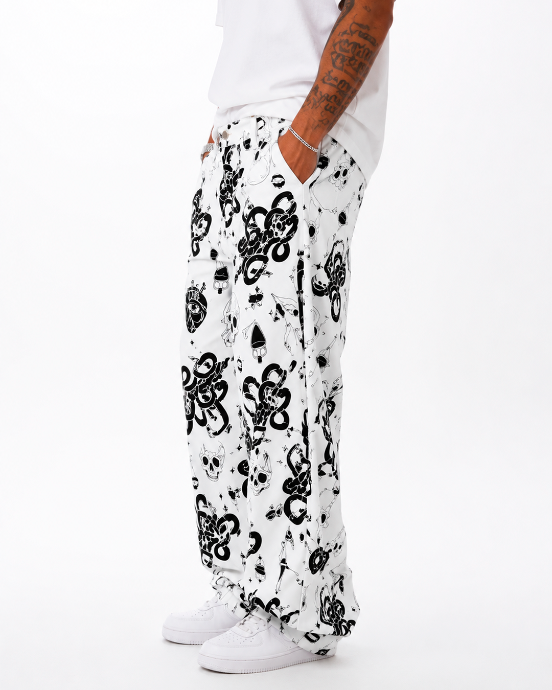 Jean Oversize Drill Estampado Graphic Blanco
