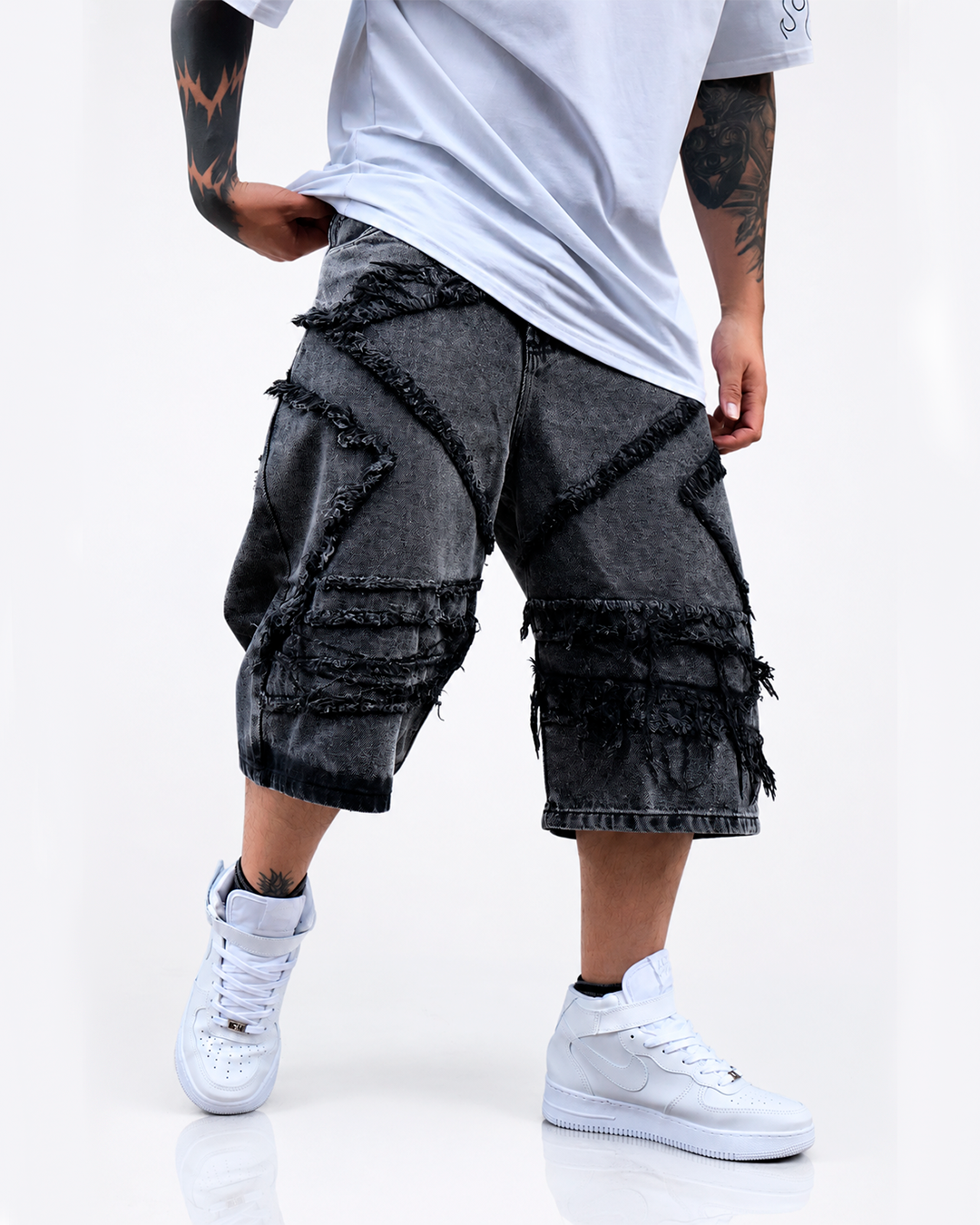 Jorts Oversize Flecos Estrella Gris Oscuro