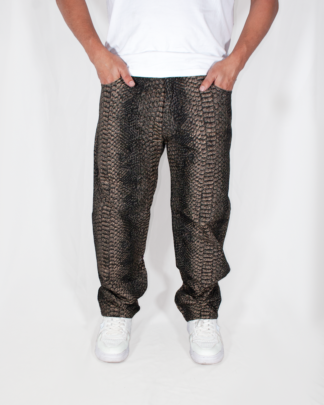 Pantalón Baggy Animal Print Negro Café Pitón