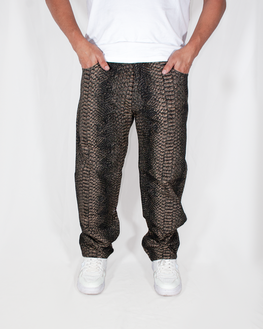 Pantalón Baggy Animal Print Negro Café Pitón