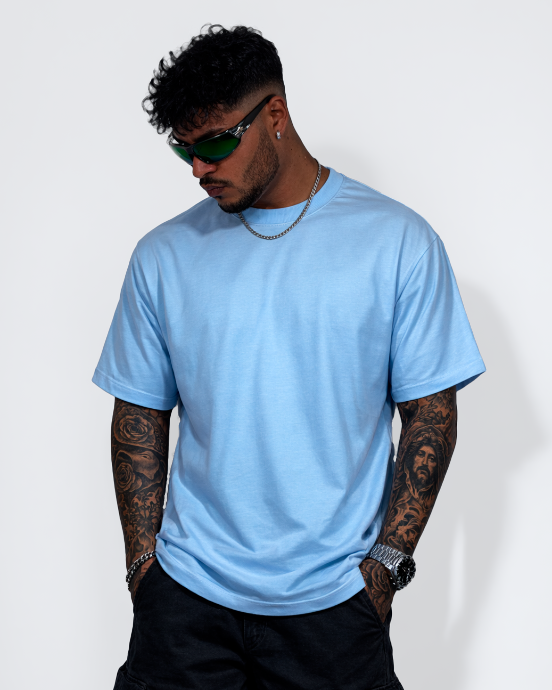 Camiseta Básica Oversize Azul Claro