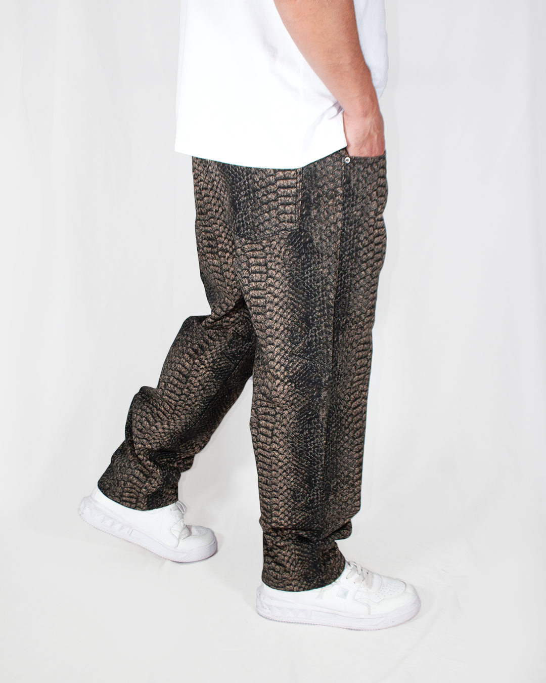 Pantalón Baggy Animal Print Negro Café Pitón