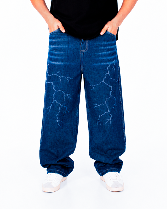 Jean Baggy Stone Azul con Diseño Láser de Rayos