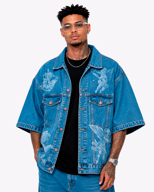 Camisa Oversize En Jean Ángeles En Lasser Azul Verdoso