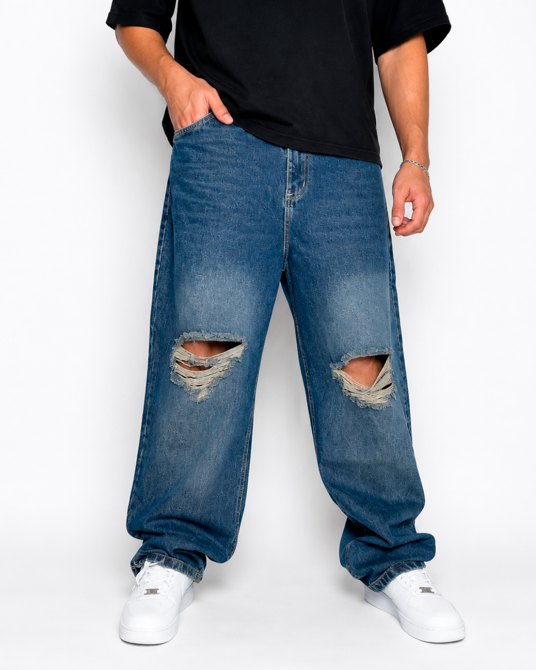 Jean Baggy Azul Roto Rodilla Oversize