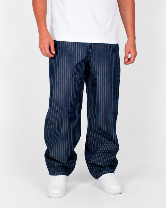 Pantalón Baggy Rayas Azul Oscuro