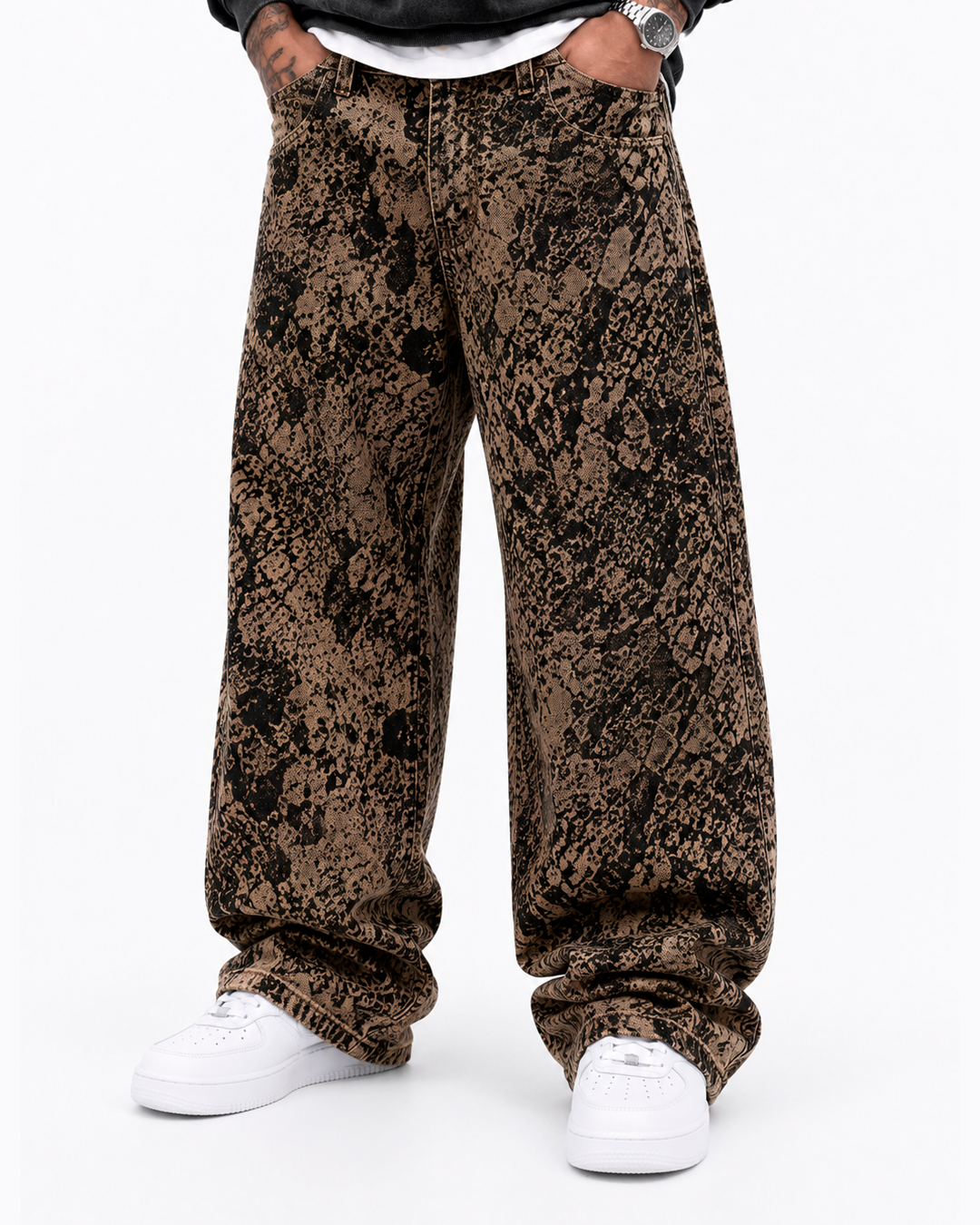 Pantalón Drill Oversize Estampado Serpiente