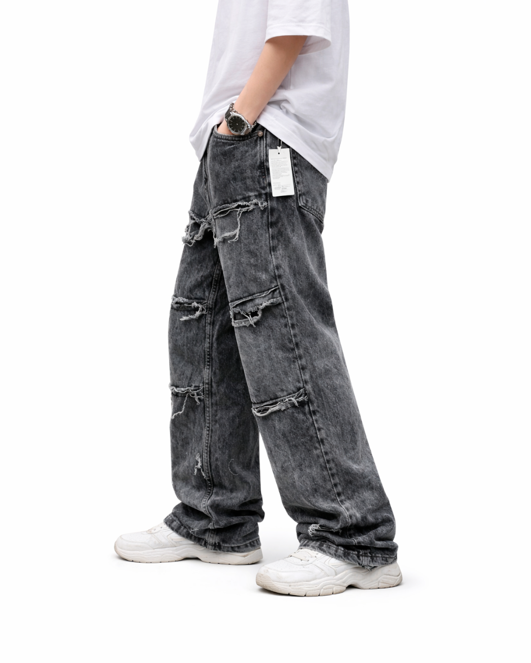 Jean Baggy Deshilachados Gris oscuro