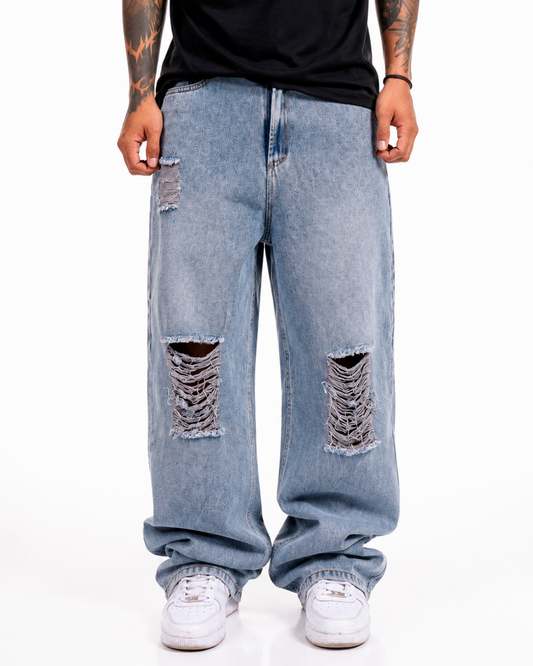 Jean Oversize Azul Claro Destroyed