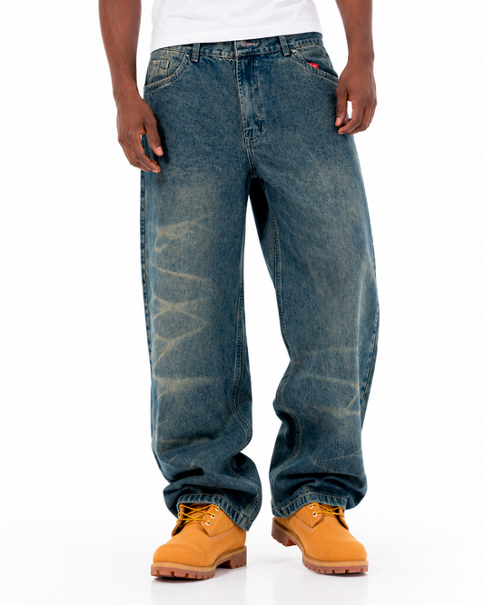 Jean Oversize Azul Vintage Desgaste Horizontal