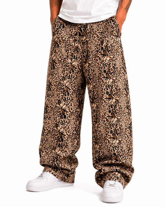 Pantalón Baggy Animal Print Café Leopardo