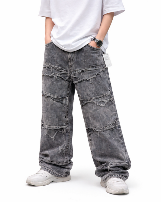Jean Baggy Deshilachados Gris Nevado