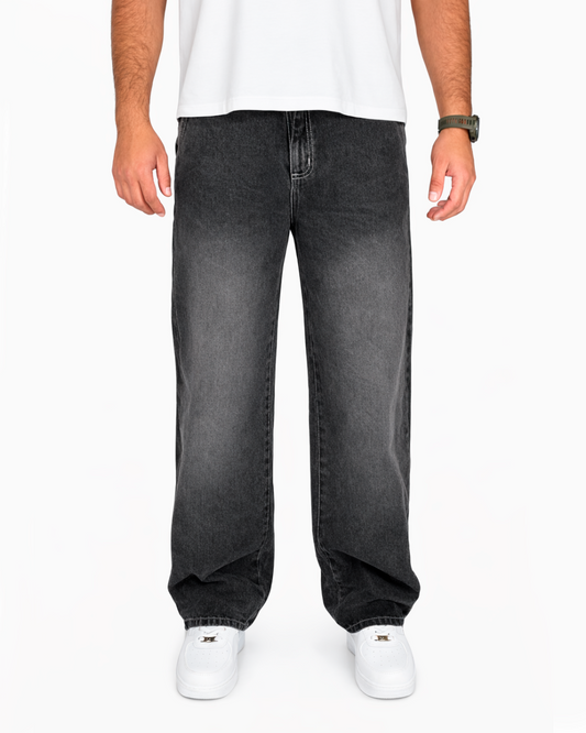 Pantalón Jeans Baggy Gris Oscuro Desgastado