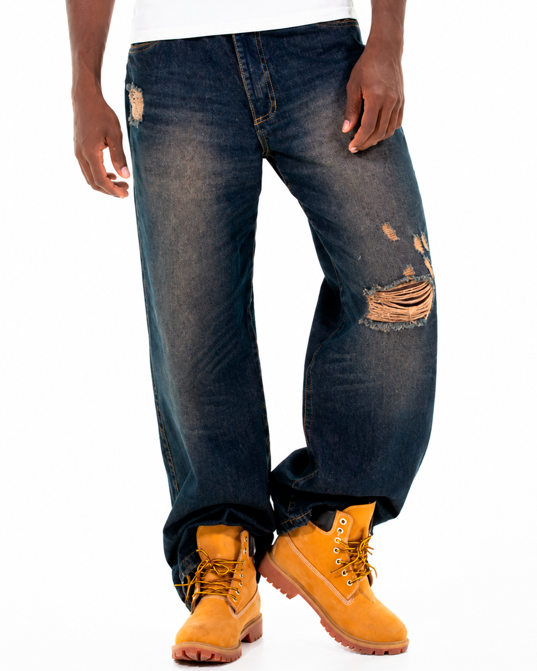 Jean Oversize Azul Oscuro Desgastado Rasgado