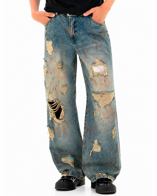 Jean Oversize Azul Destroyer Manchado