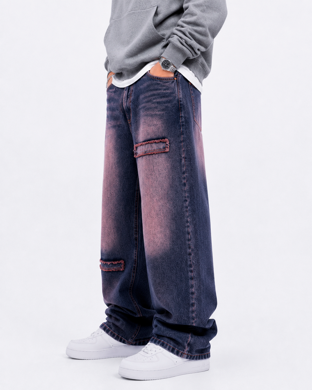 Jean Oversize Morado Wash con Parches