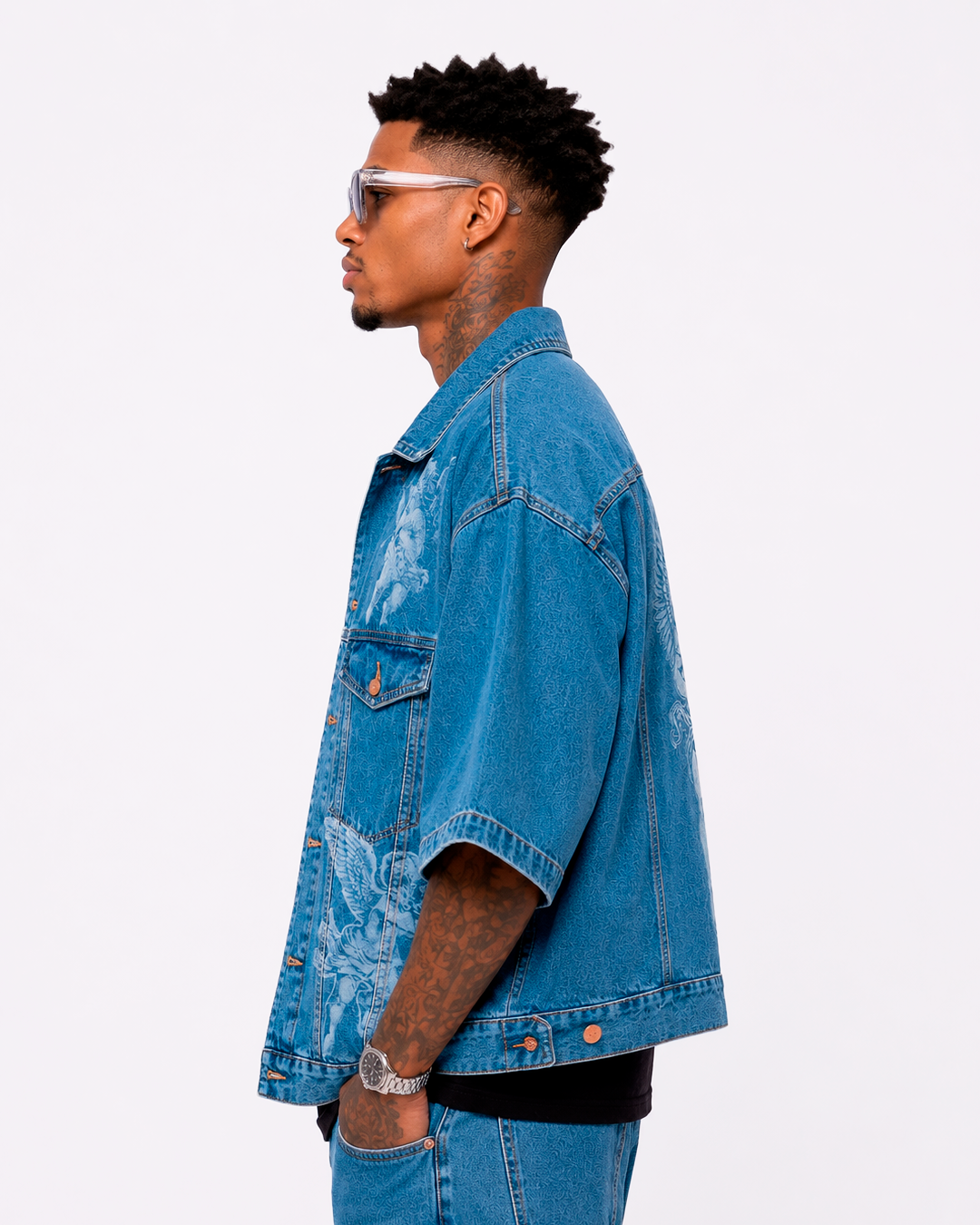 Camisa Oversize En Jean Ángeles En Lasser Azul Verdoso