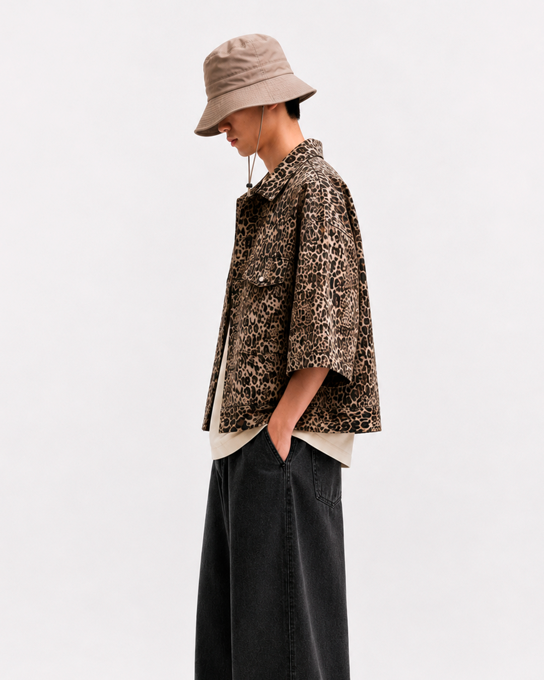 Camisa Oversize  En Jeans AnimalPrimt Leopardo