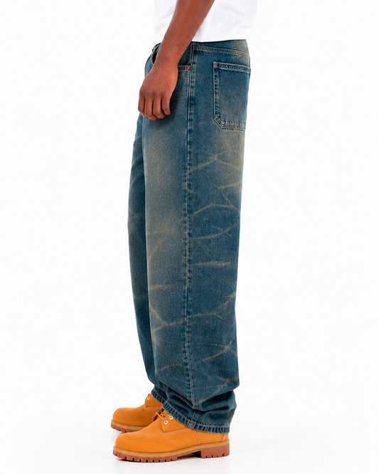 Jean Oversize Azul Vintage Desgaste Horizontal