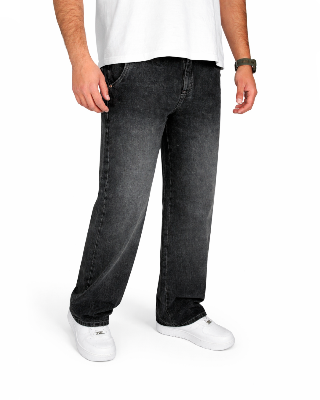 Pantalón Jeans Baggy Gris Oscuro Desgastado