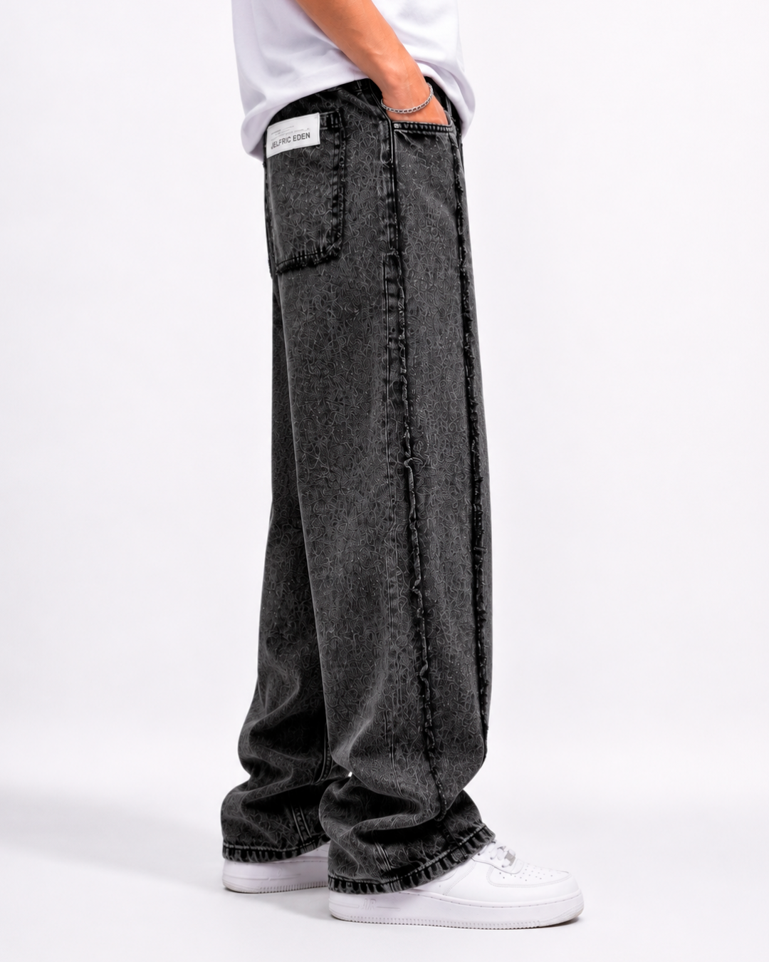 Jeans Oversize Gris Costuras Desflecadas