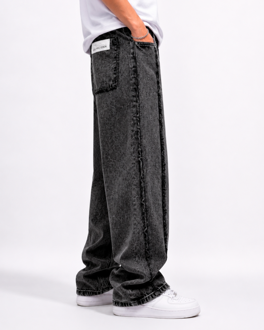 Jeans Oversize Gris Costuras Desflecadas